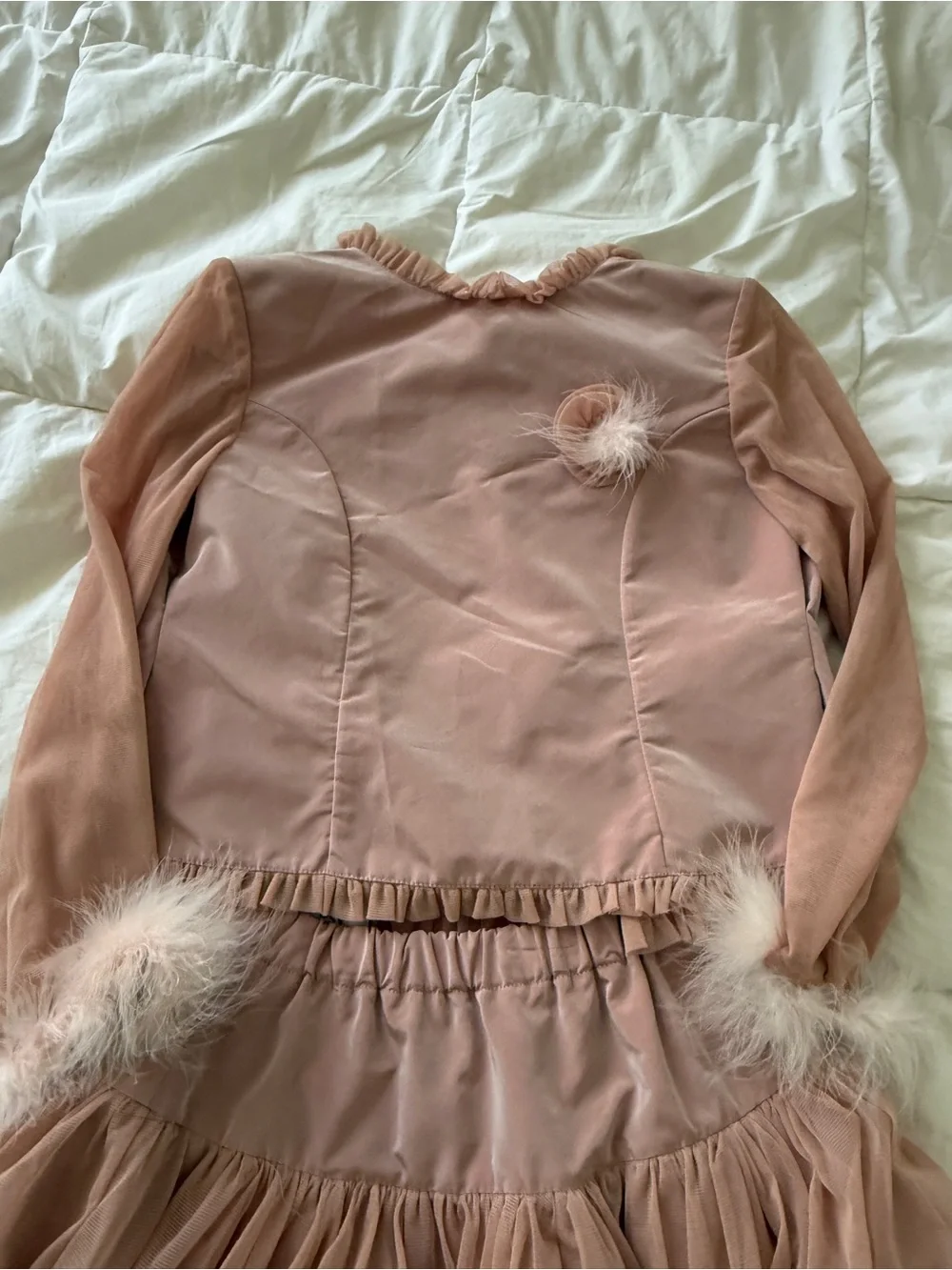 Girls' Dusty Pink Tulle Party Dress with Feather Accents